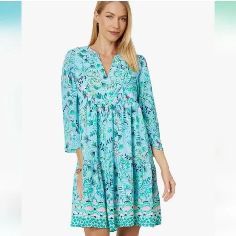 NWT Lilly Pulitzer‎ Frenchie Blue Mosaic Shells Engineer Martine Dress Size L